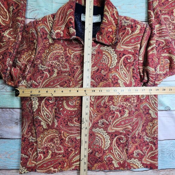 St. John Sport By Marie Gray Paisley Red & Gold Textured Full-Zip Jacket S - Picture 8 of 10